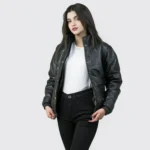 Women Tall Black Motorcycle Leather Jacket - Image 5