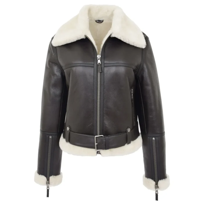 Women Sherilyn B3 Black Leather Shearling Jacket - Image 3