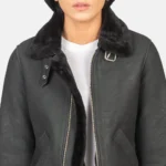 Women Sherilyn B3 Black Leather Shearling Jacket - Image 2