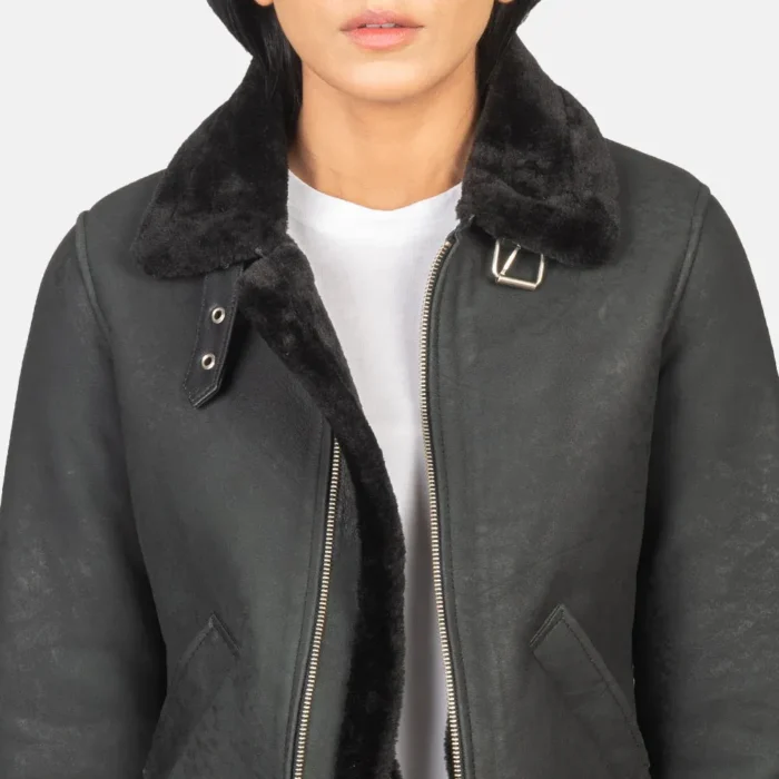 Women Sherilyn B3 Black Leather Shearling Jacket - Image 2