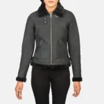 Women Sherilyn B3 Black Leather Shearling Jacket