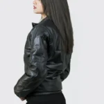 Women Tall Black Motorcycle Leather Jacket - Image 7