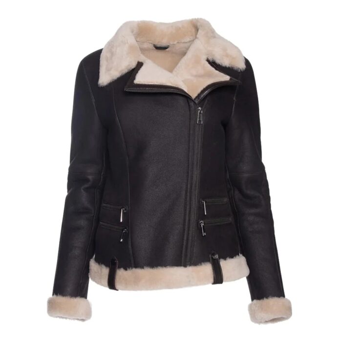 imgi_13_35 Women Black Leather Faux Fur Shearling Biker Jacket - Image 1