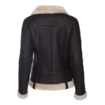 Women Black Leather Faux Fur Shearling Biker Jacket - Image 3