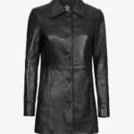Bitonto Womens Black Leather Coat – 3/4 Length