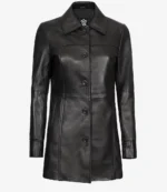 Bitonto Womens Black Leather Coat – 3/4 Length