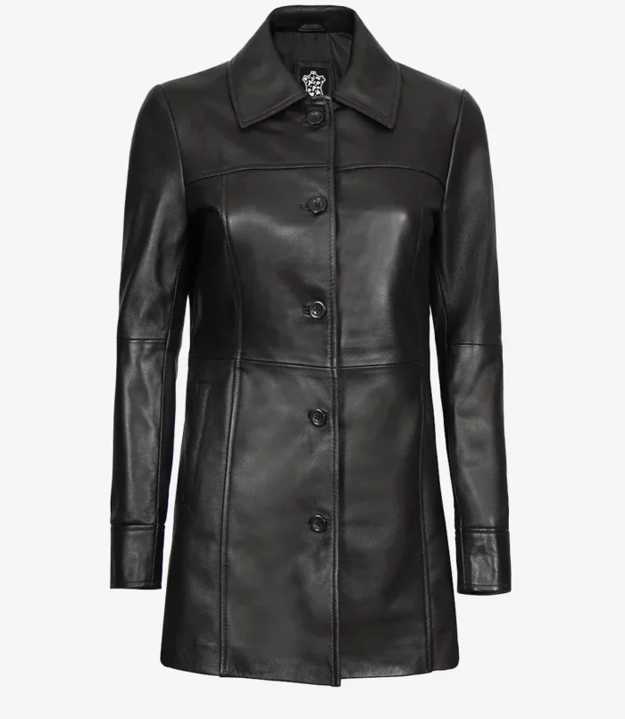 imgi_23_Stylish-Womens-Black-Leather-Coat Bitonto Womens Black Leather Coat – 3/4 Length - Image 1