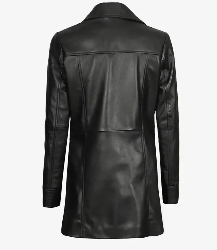 Bitonto Womens Black Leather Coat – 3/4 Length - Image 8