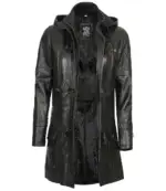 Bitonto Womens Black Leather Coat – 3/4 Length - Image 7
