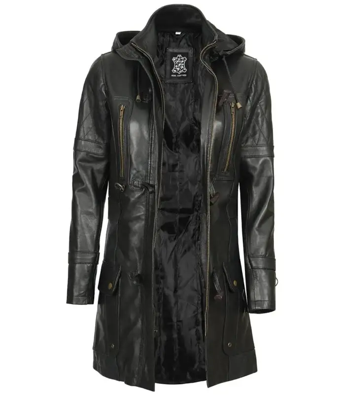 Bitonto Womens Black Leather Coat – 3/4 Length - Image 7