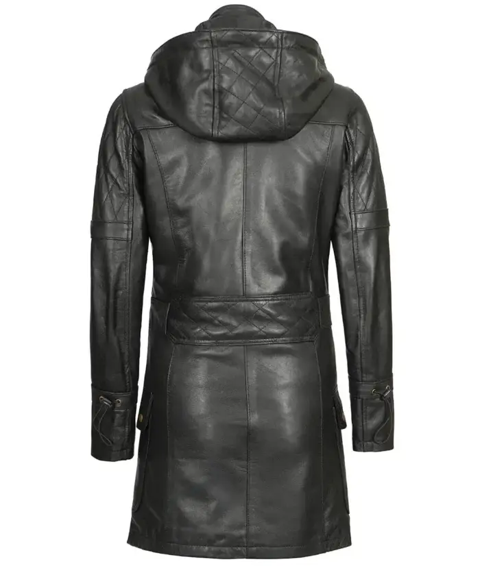 Bitonto Womens Black Leather Coat – 3/4 Length - Image 3