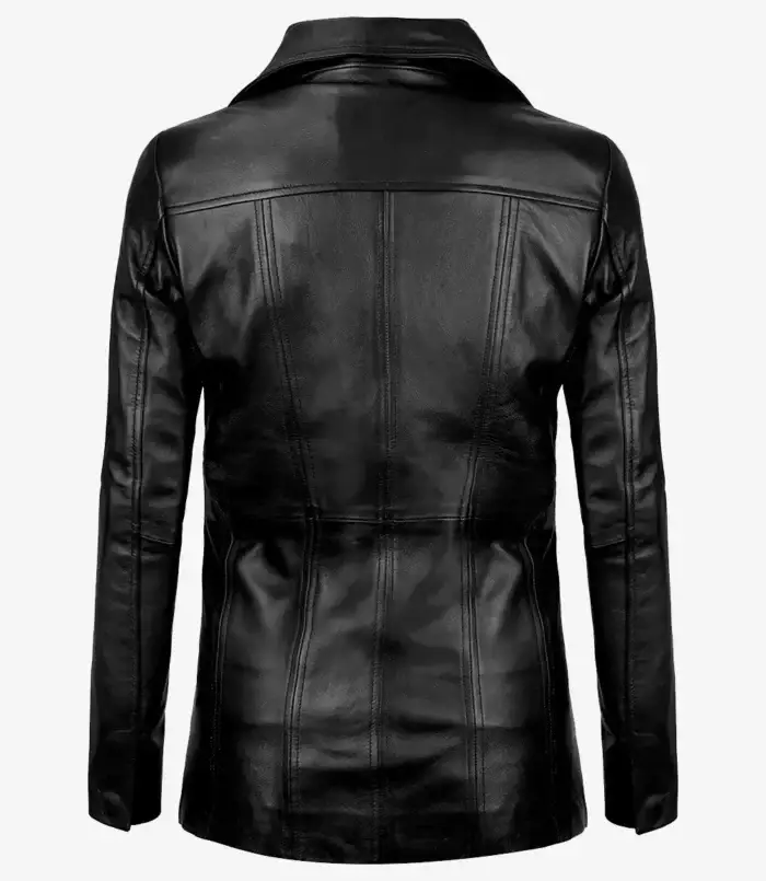 Bitonto Womens Black Leather Coat – 3/4 Length - Image 6