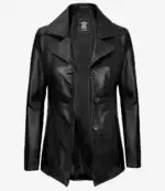 Bitonto Womens Black Leather Coat – 3/4 Length - Image 4