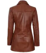 Womens Cognac Brown Leather Car Coat - Image 4