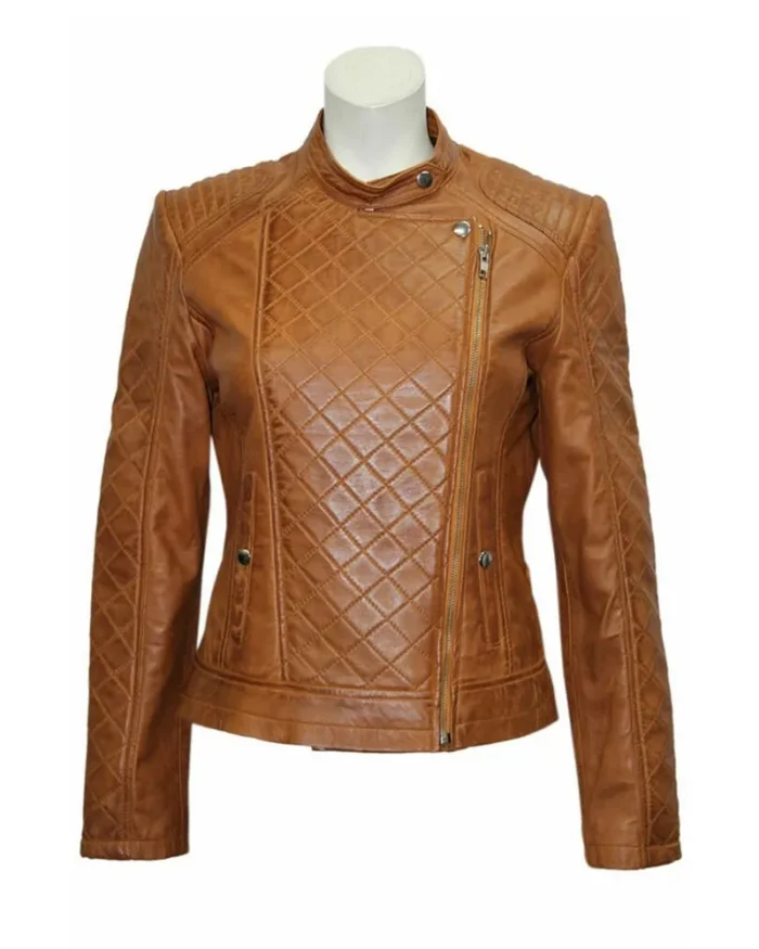 imgi_4_Quilted-leather-design-jacket Women Slim Fit Brown Quilted Leather Jacket - Image 1