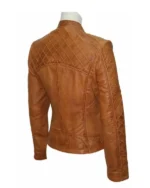 Women Slim Fit Brown Quilted Leather Jacket - Image 3