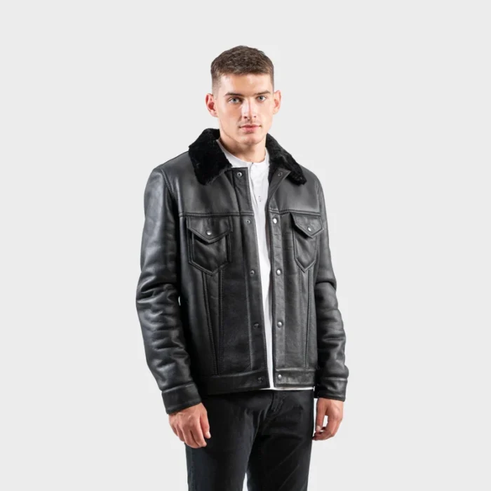 Black Sheepskin Fur Jacket: Men’s Suede Leather Coat