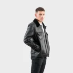 Black Sheepskin Fur Jacket: Men’s Suede Leather Coat - Image 3