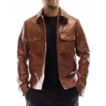 Men’s Italian Brown Lambskin Leather Jacket - Image 3