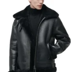 Men Aviator Black Leather Jacket