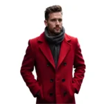 Men’s Red Double-Breasted Wool Overcoat Elegant Knee-Length Coat