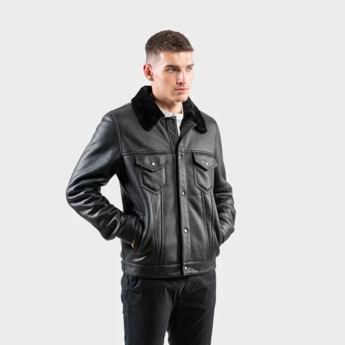Black Sheepskin Fur Jacket: Men’s Suede Leather Coat