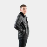 Black Sheepskin Fur Jacket: Men’s Suede Leather Coat - Image 4